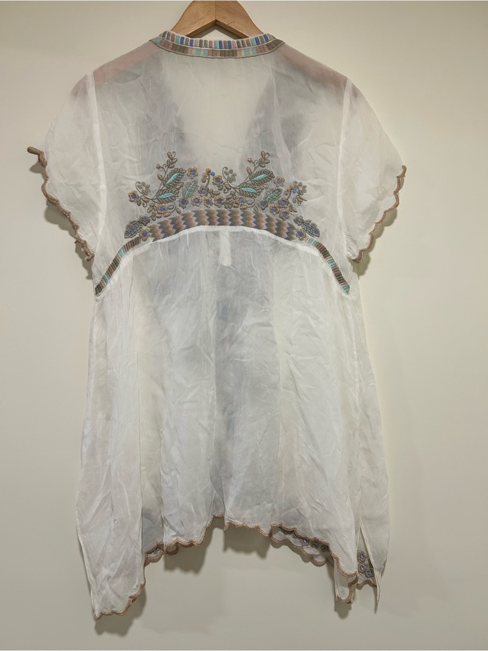 Johnny Was Monarch Embroidered Semi Sheer Tunic White & Teal Size Large - Picture 5 of 7